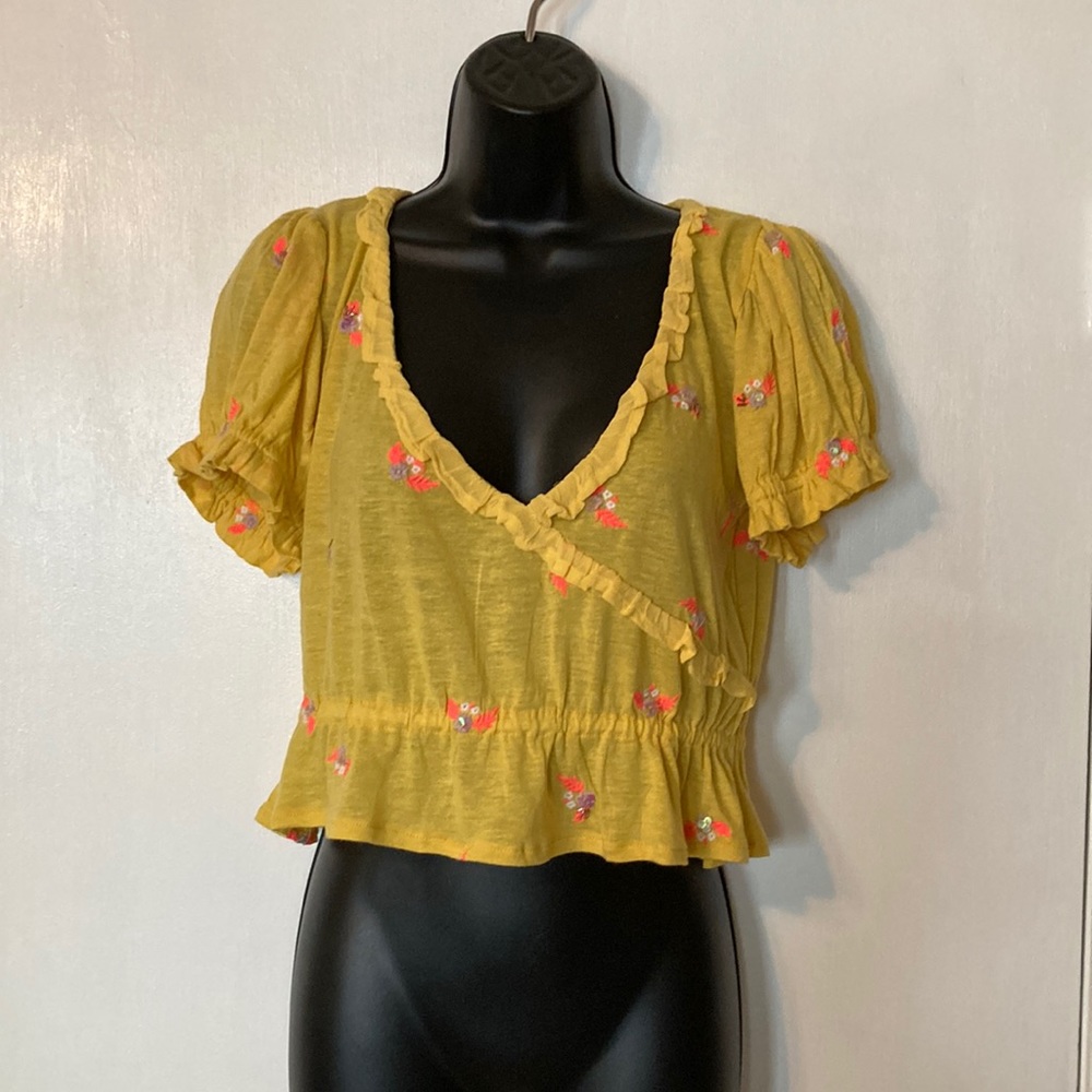 Free People Yellow Decorative Top